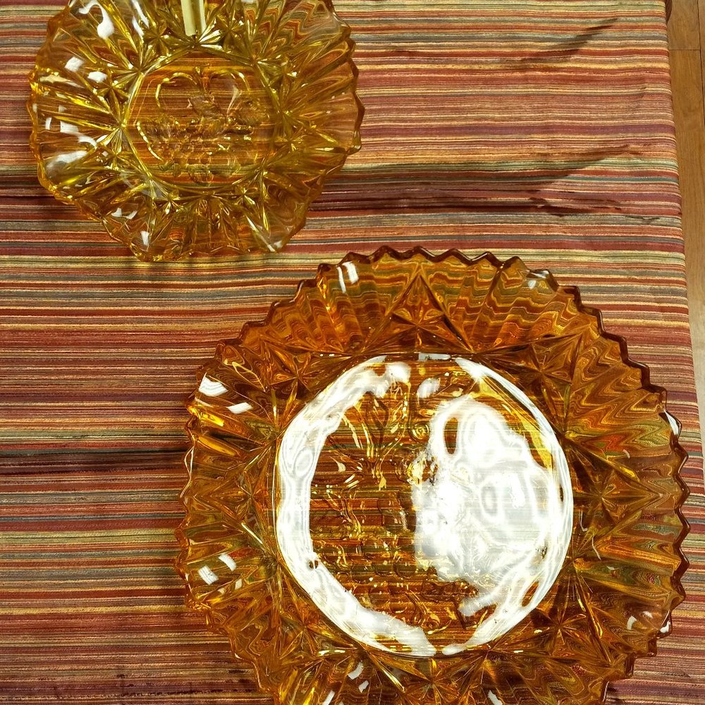 FEDERAL GLASS AMBER GLASS GRAPE/FRUIT RUFFLED CONSOLE BOWL DISH LG/MED